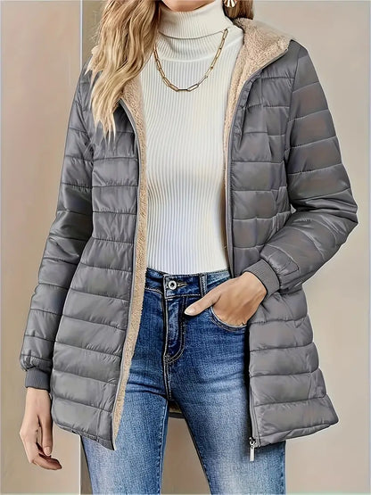 Mid-length Quilted Jacket for Women with Hood
