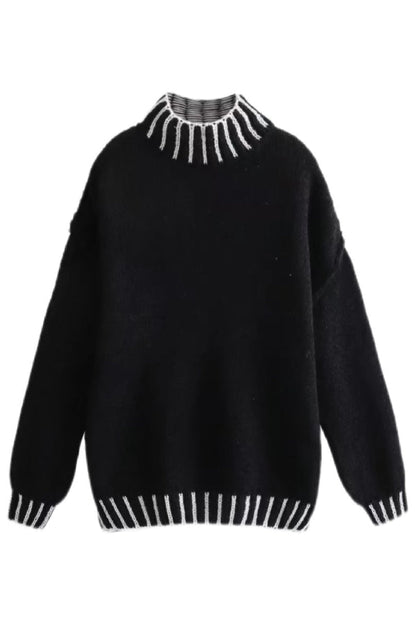 Gemütlicher Rollkragenpullover Farbblock Muster