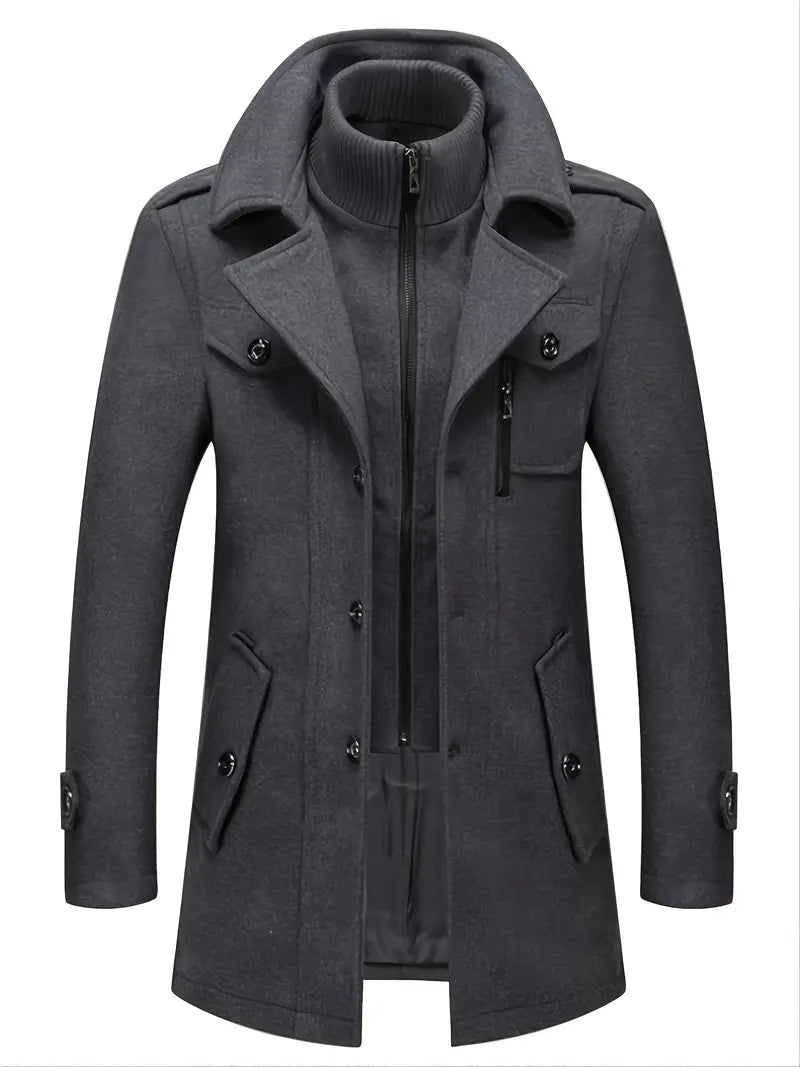 Long Wool Coat Men's Double Zipper Everyday