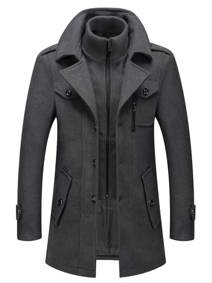 Long Wool Coat Men's Double Zipper Everyday