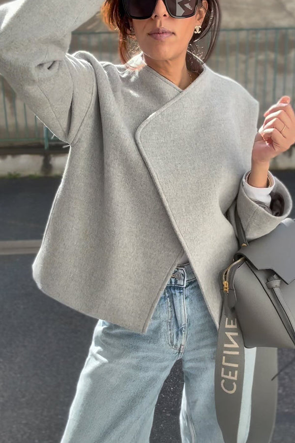 Ideal Women's Jacket Faux Wool Lapel Long Sleeve Oversized
