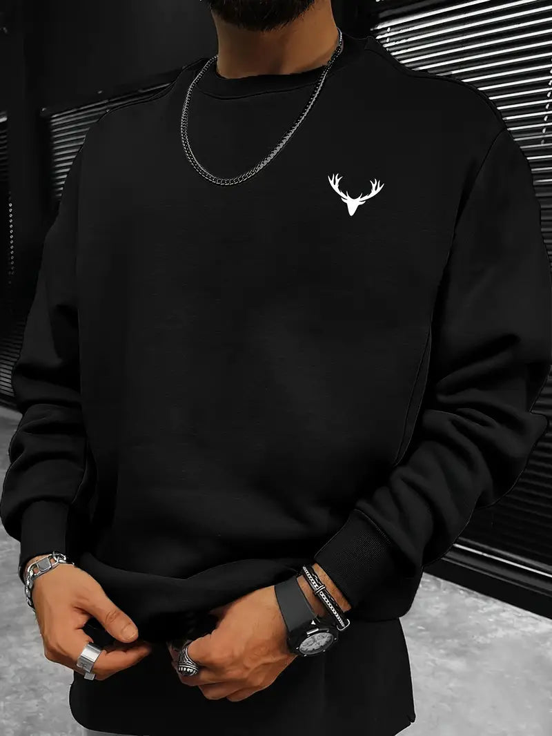 Men's Sweater Deer Pattern Crew Neck