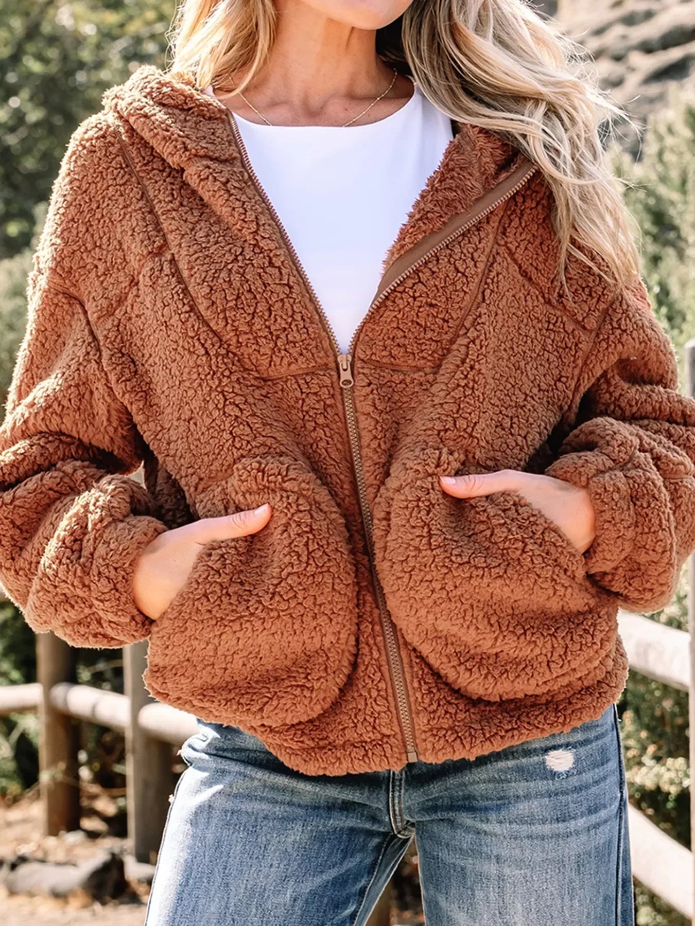 Women's Teddy Jacket Relaxed Fit Zip Up Soft