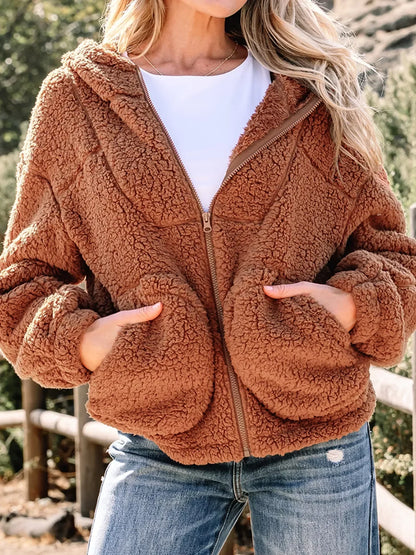 Women's Teddy Jacket Relaxed Fit Zip Up Soft