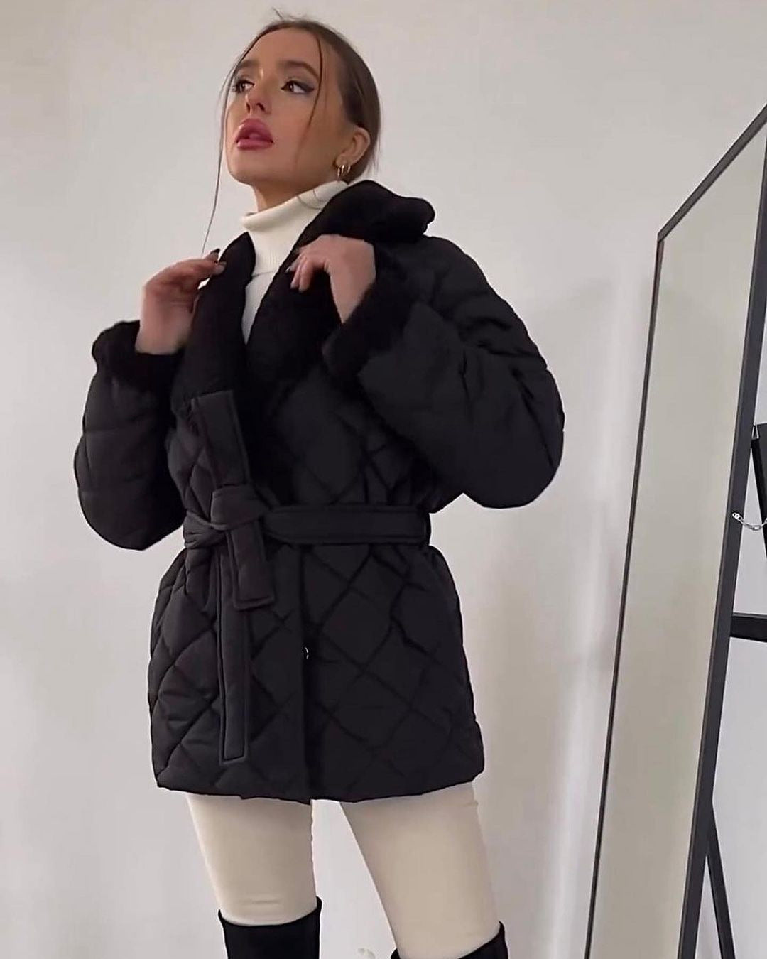 Winter Down Jacket Elegant Lapel Collar