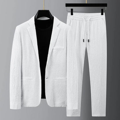 Stylish men's suit set blazer and corduroy trousers