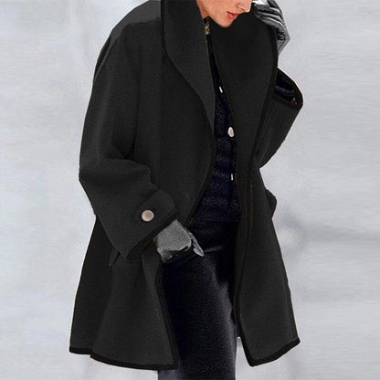 Oversized Wool Coat Long Style Draped Collar