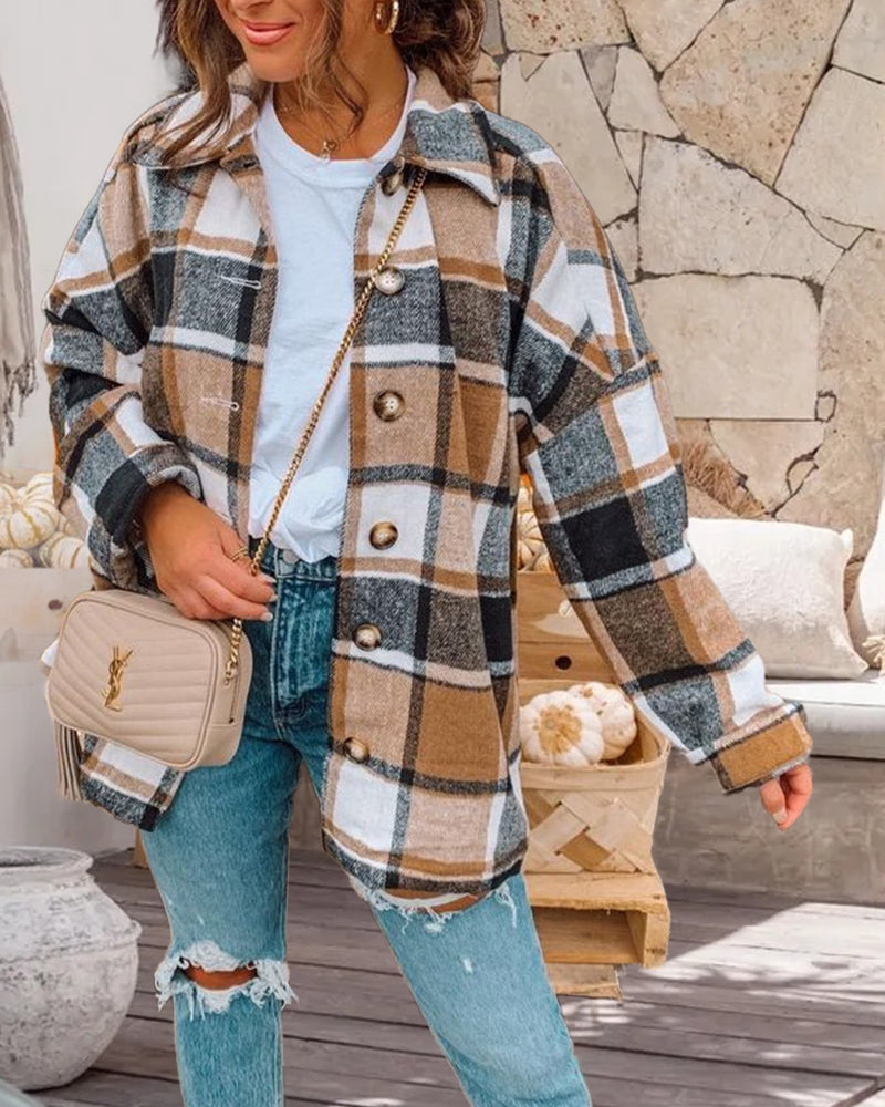 Stylische Karo-Jacke Mit Knöpfen - IdealeKleiden