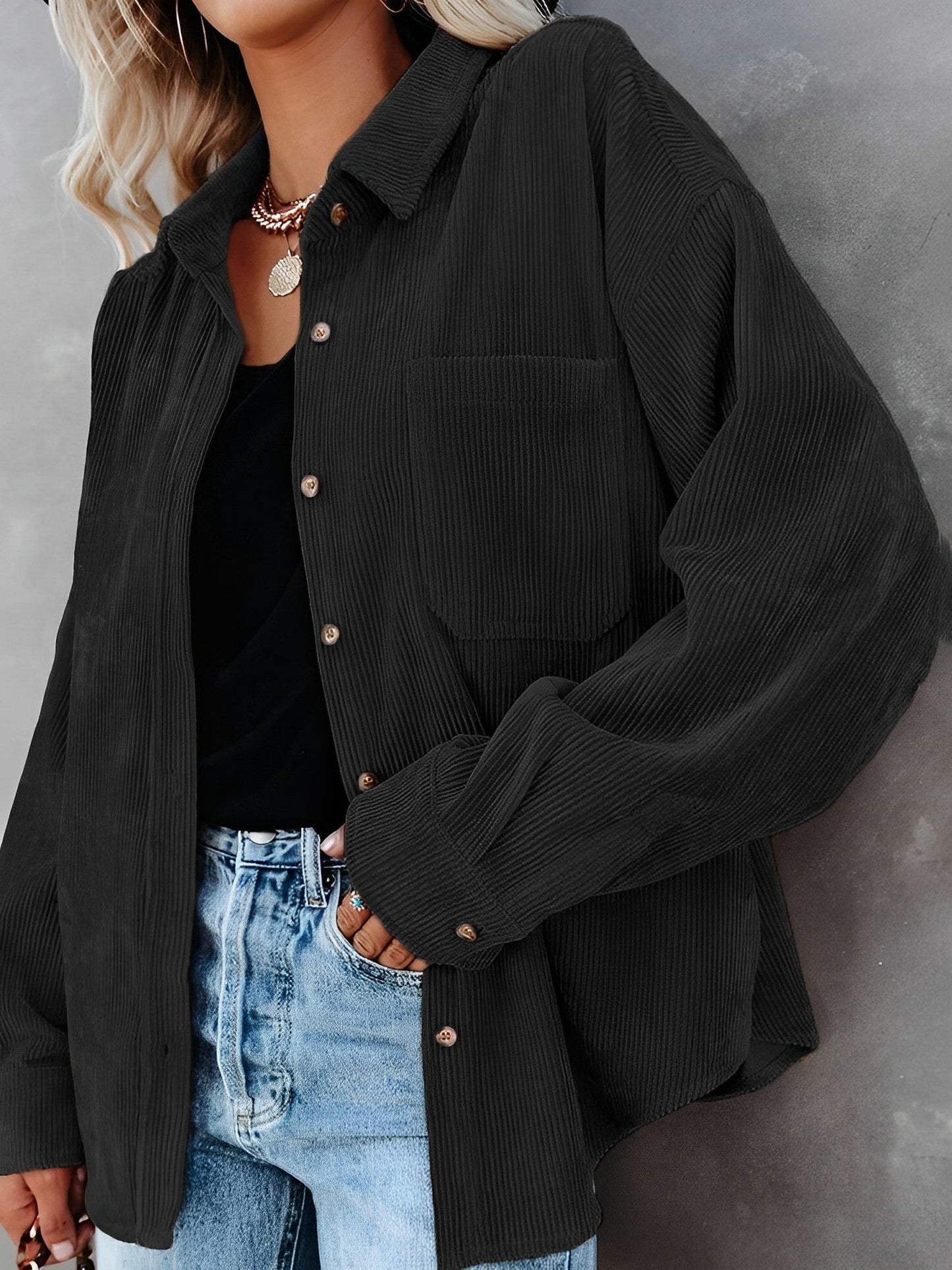 Practical Corduroy Jacket with Buttons