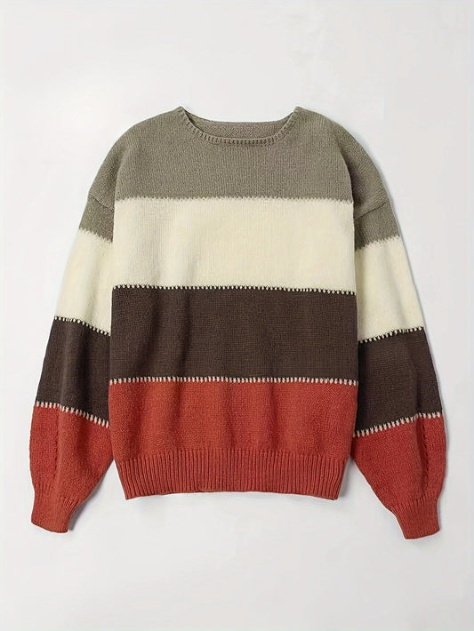 Farbblock Pullover Trendy Damen - IdealeKleiden