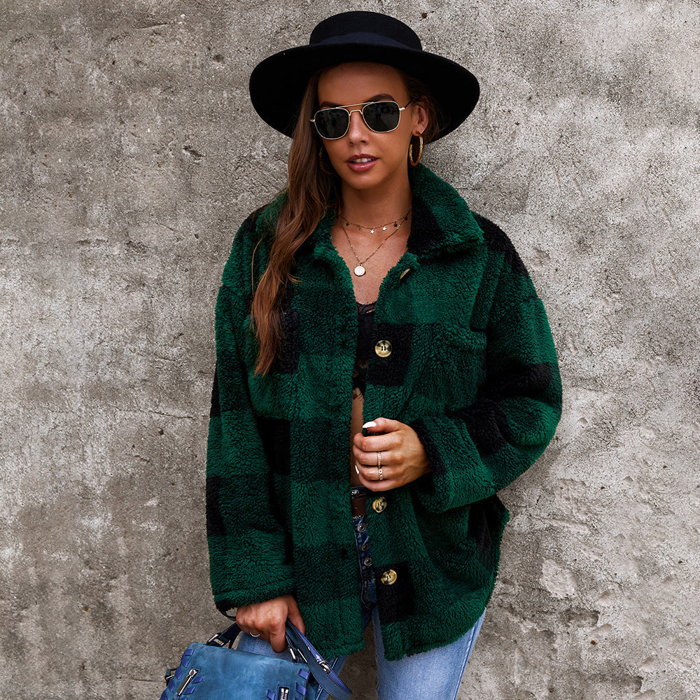 Stylischer Karierter Pullover mit Plüschmantel - IdealeKleiden