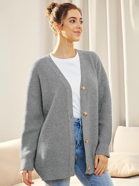Women's Oversized V-Neck Button Cardigan Autumn Fashion