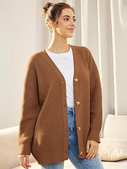 Women's Oversized V-Neck Button Cardigan Autumn Fashion