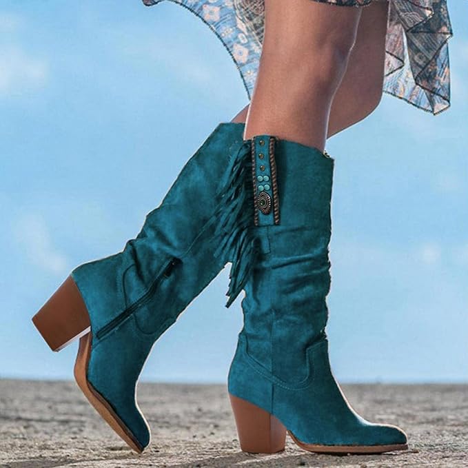 Men's Western boots with fringe design
