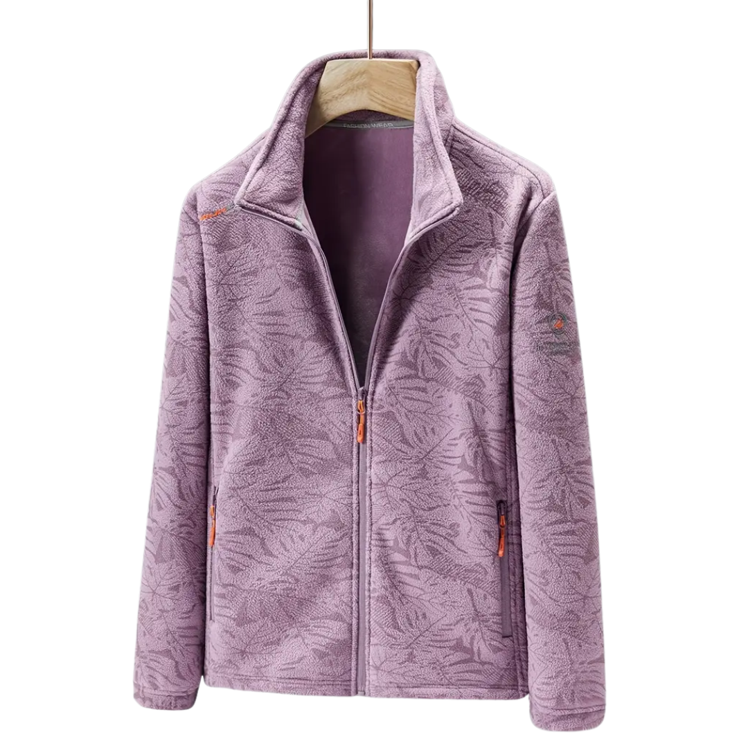 Women's Windproof Fleece Jacket with Floral Pattern