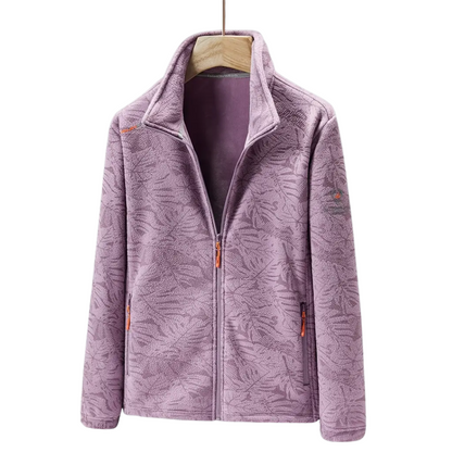 Women's Windproof Fleece Jacket with Floral Pattern