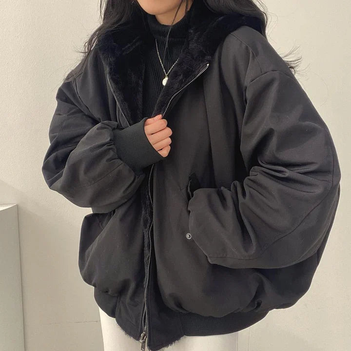 Women's Warm Winter Jacket Hood Zipper