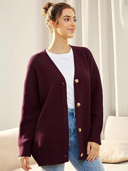 Women's Oversized V-Neck Button Cardigan Autumn Fashion