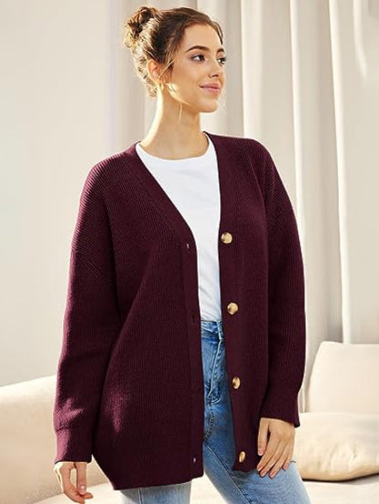 Women's Oversized V-Neck Button Cardigan Autumn Fashion