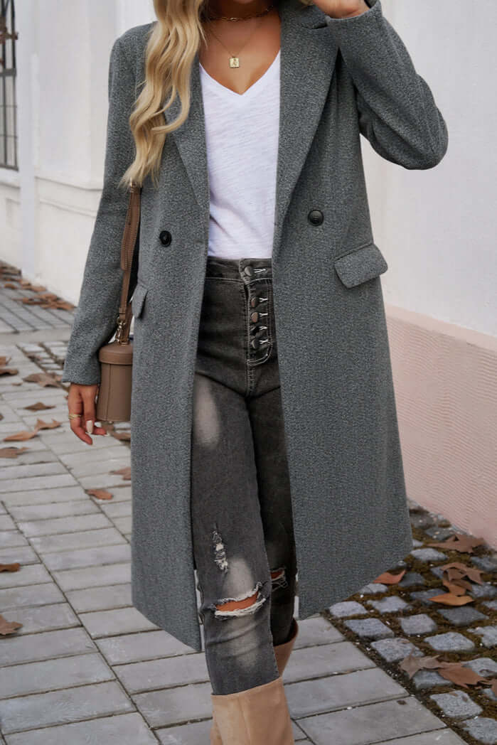 Elegant Long Coat Double-Breasted Luxury Design