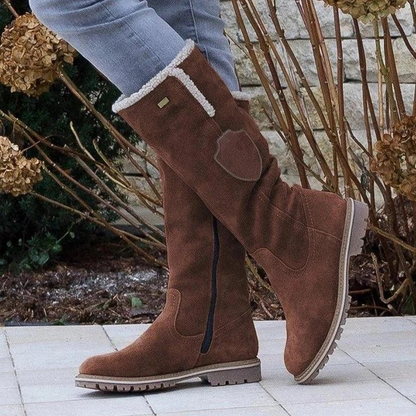 Calf-length Suede Boots with Plush Insole
