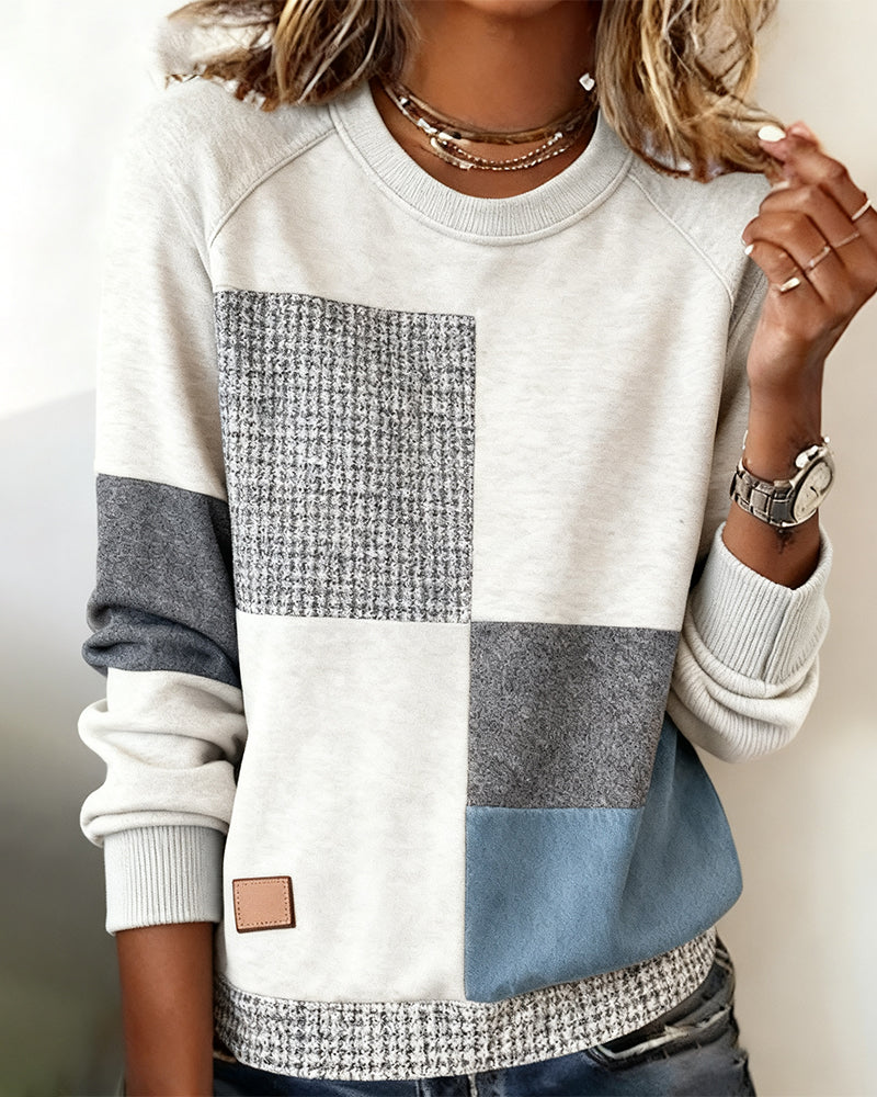 Dress Round Neck Contrast Colors Casual Chic