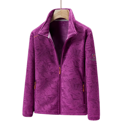 Women's Windproof Fleece Jacket with Floral Pattern