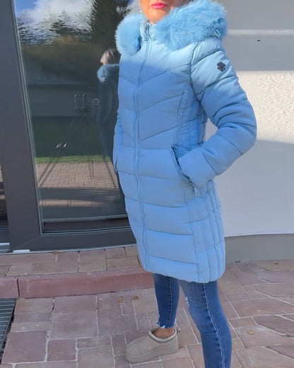 Einfache Wattierte Winterjacke Mit Reißverschluss Und Taschen - IdealeKleiden