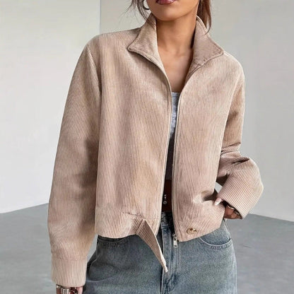 Girls' Corduroy Jacket Oversized Wide Collar Zipper