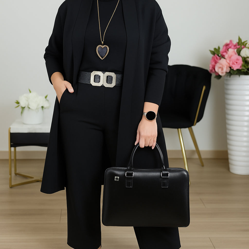 Stylish 3-Piece Set: Long Cardigan, Top, and Trousers for Women