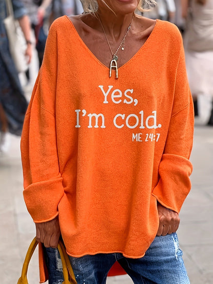 Women's Oversized V-Neck Pattern Sweater