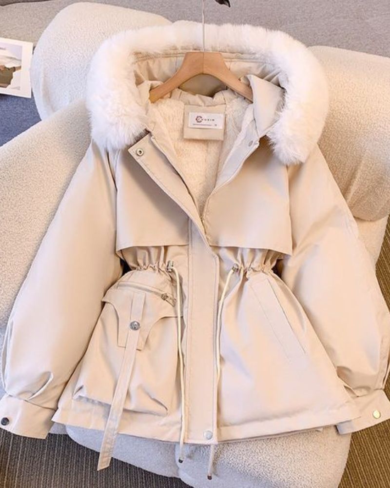 Elegant Women's Coat Faux Fur Collar Luxury Design