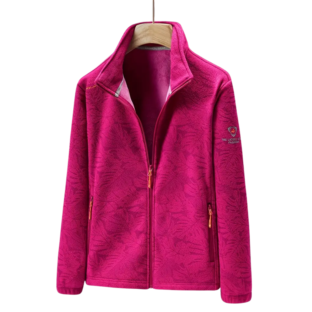Women's Windproof Fleece Jacket with Floral Pattern
