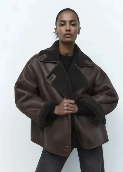 Fashionable Faux Leather Jacket Reversible Stylish