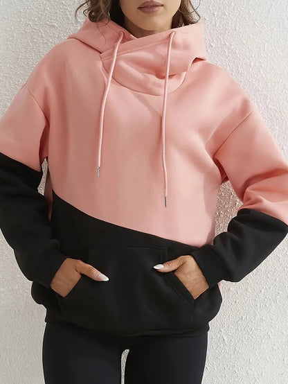 Fashionable Women's Hoodie Color Block Design