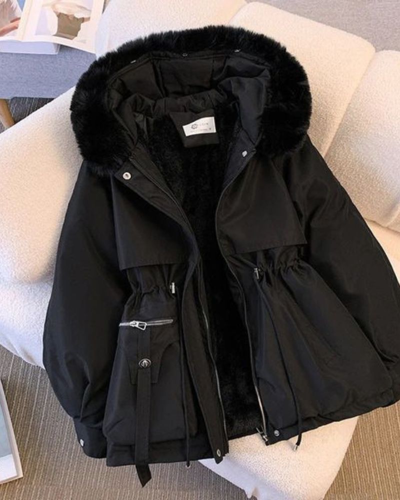 Elegant women's coat with faux fur collar