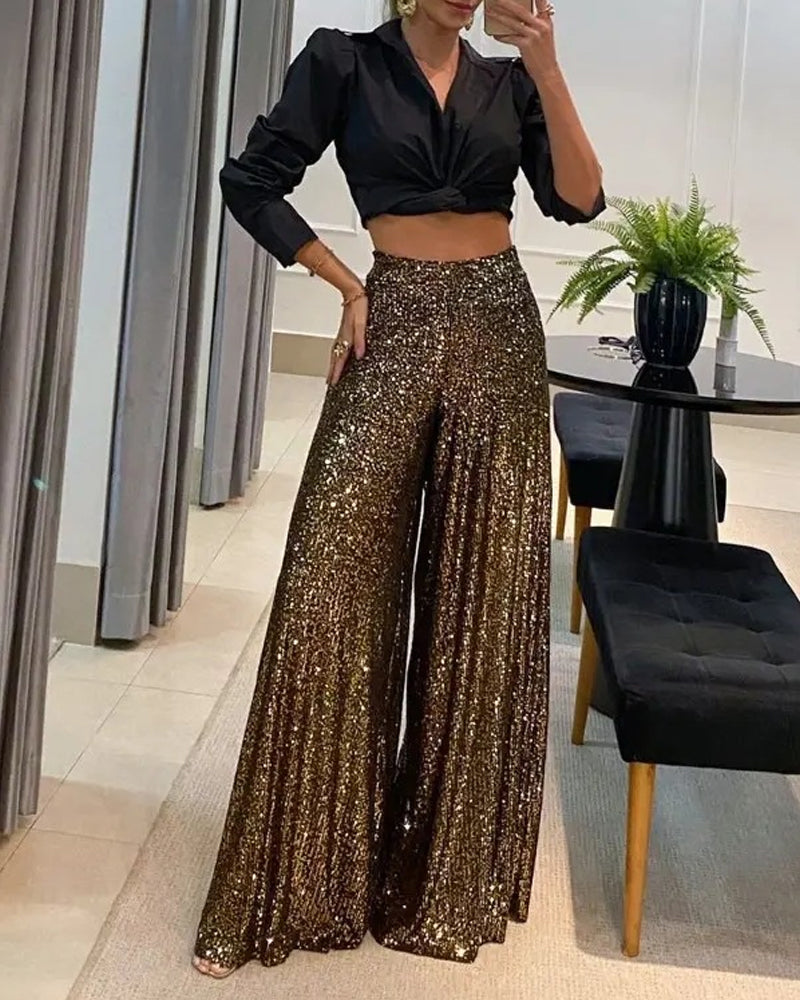 Sparkly Wide-Leg Party Pants
