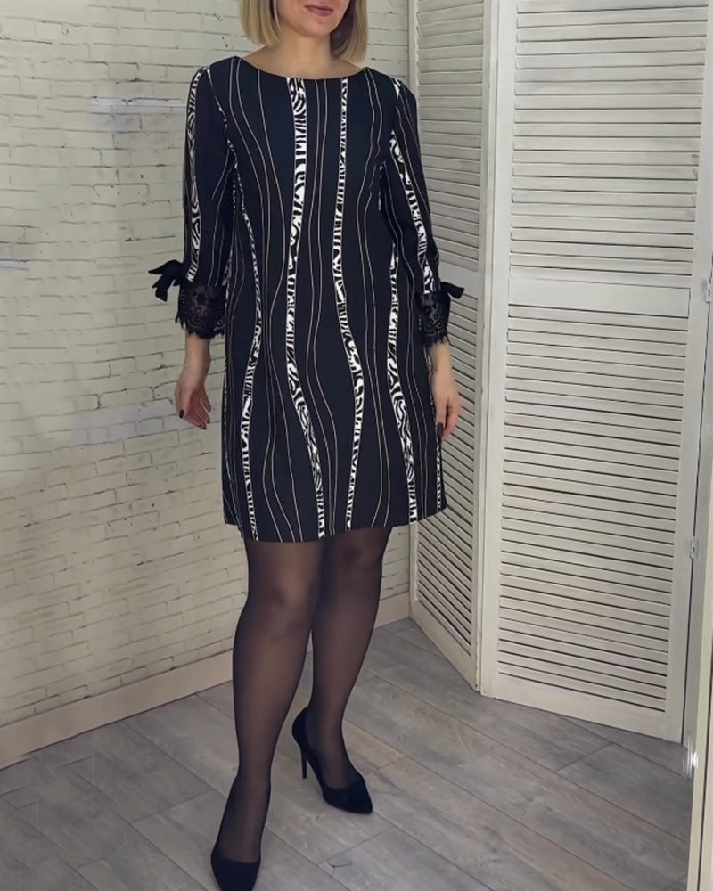 Knee-Length Striped Dress for Women, Elegant