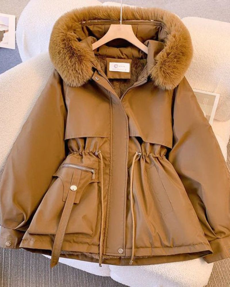 Elegant Women's Coat Faux Fur Collar Luxury Design