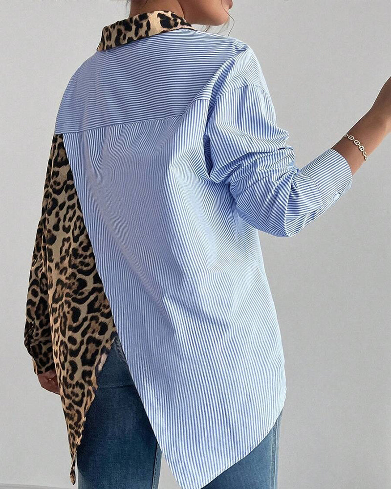 Modisches Kleid Streifen Leopard Muster - IdealeKleiden