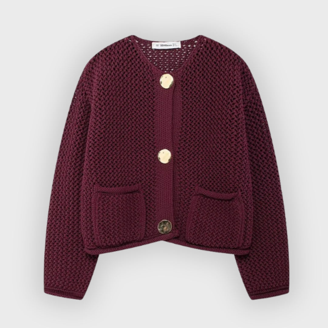 Light knitted cardigan with front pockets and mesh look