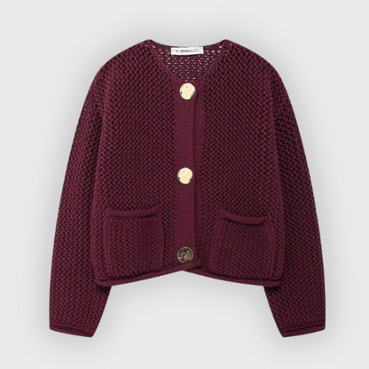 Light knitted cardigan with front pockets and mesh look