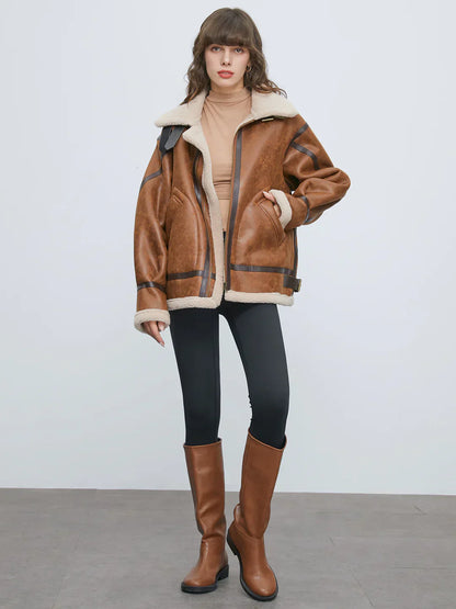 Warm Shearling Lined Leather Bomber Jacket
