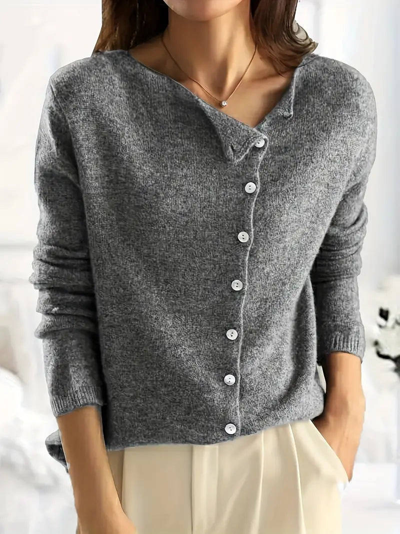 Klassische Strickjacke V-Ausschnitt Langarm Knöpfe - IdealeKleiden