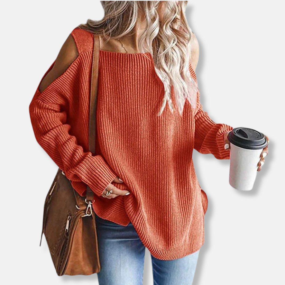 Cozy Sweatshirt Open Shoulder Loose Fit