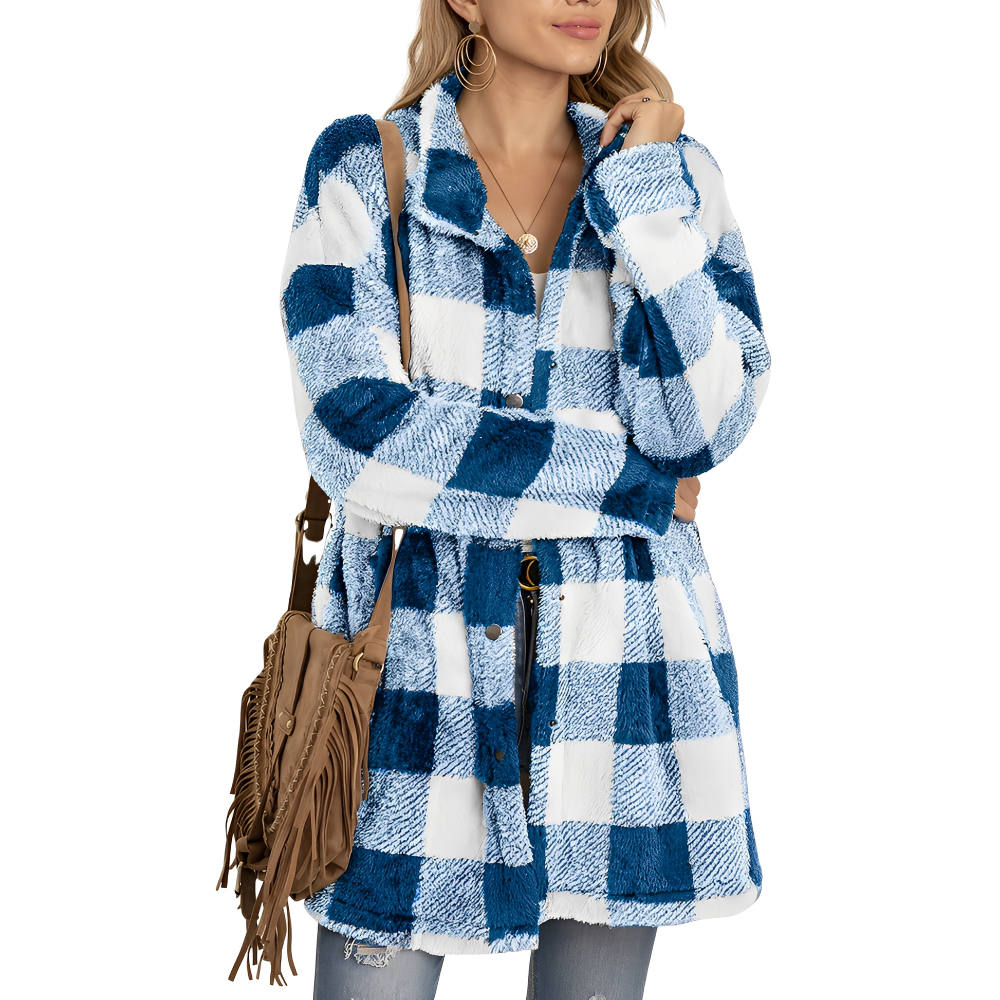 Elegante Damen Karo Jacke Lang - IdealeKleiden