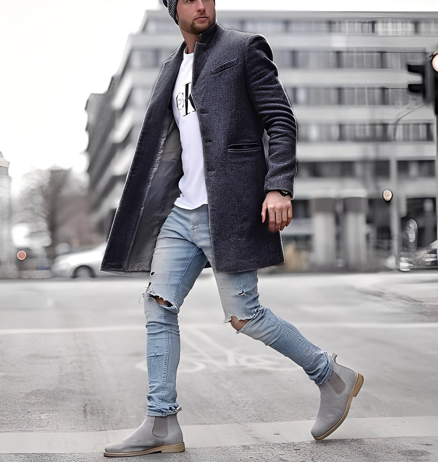 Stylish Men's Long Wool Coat