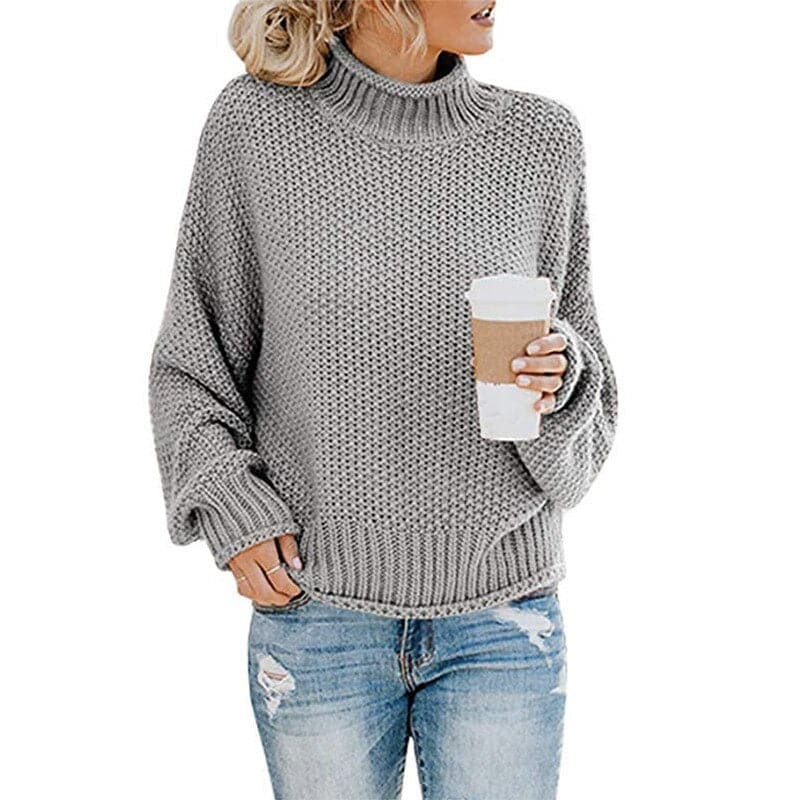 Knitted Sweater High Collar Chunky Knit Comfortable Warm