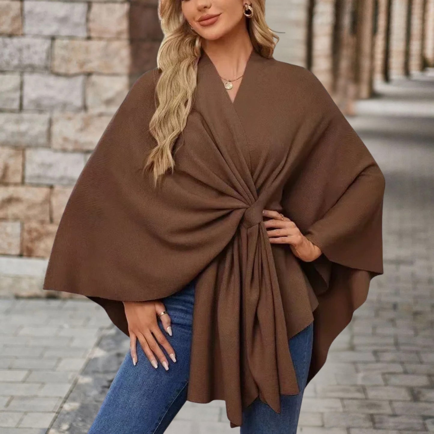 Women's top with cape effect and front knot
