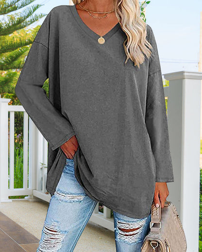 Elegant Women's Blouse Long-sleeved V-neck